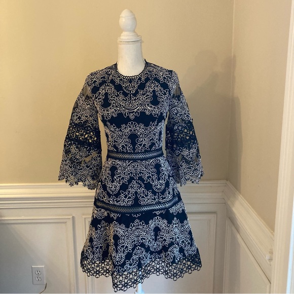 ALEXIS Black White Lace Fit Flare Dress - Picture 10 of 10